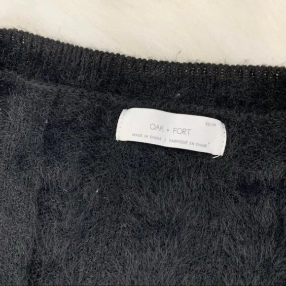 Oak and Fort Fuzzy Sweater V-neck Brushed Knit Black pullover fluffy Size XS - Picture 13 of 16